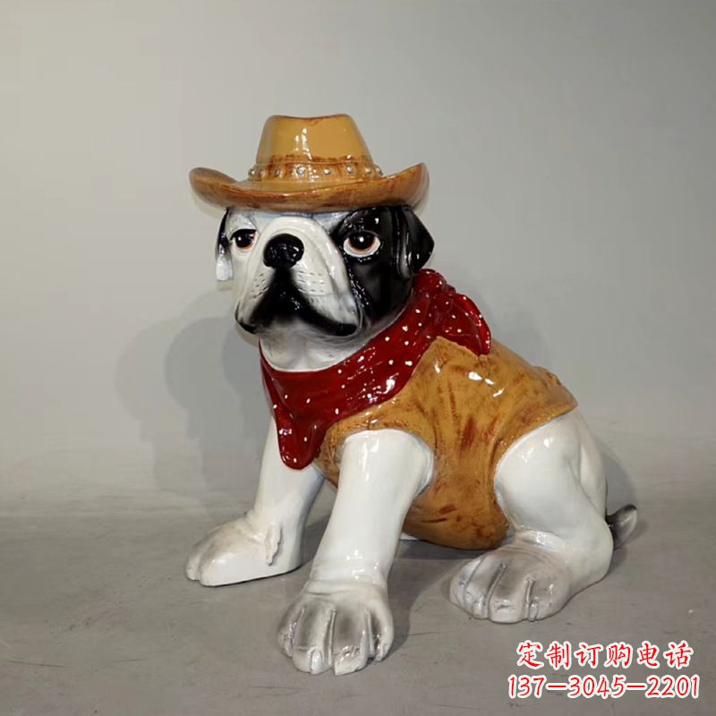 济南任性可爱的牛仔造型斗牛犬雕塑