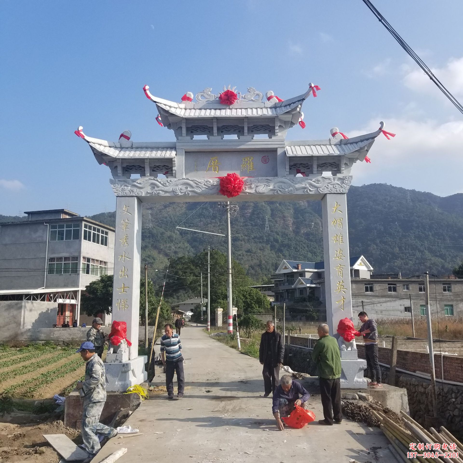 济南定制精美农村单门石牌坊雕塑