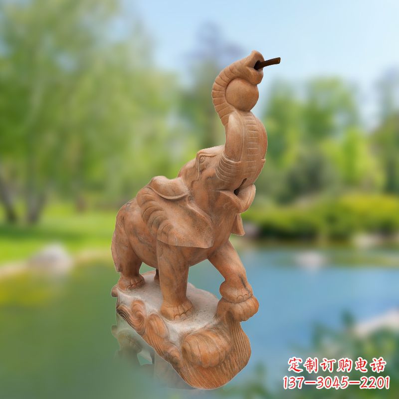 济南小象雕塑,释放晚霞红石美感
