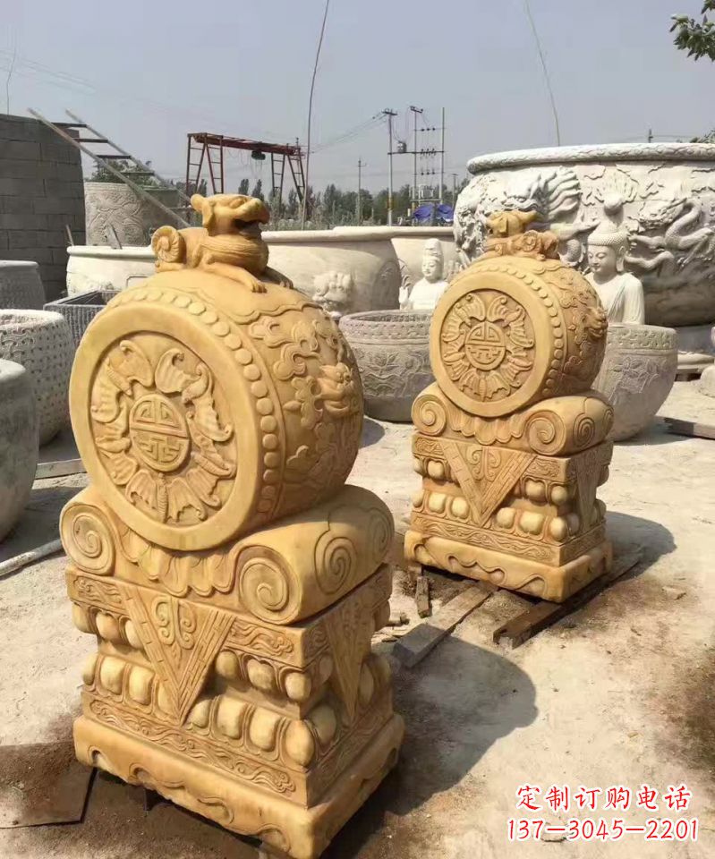 济南福瑞貔貅抱鼓石雕塑,传承中国古老文化