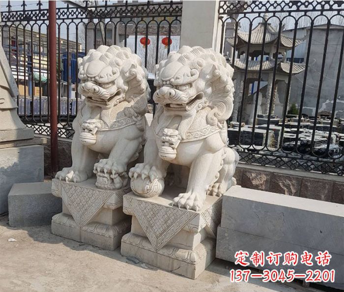 济南企业景观大理石狮子石雕 (11)