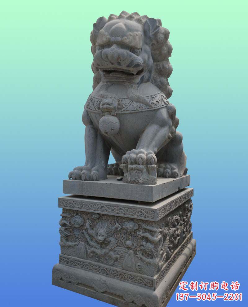 济南传统工艺与现代美感完美结合的青石狮子雕塑