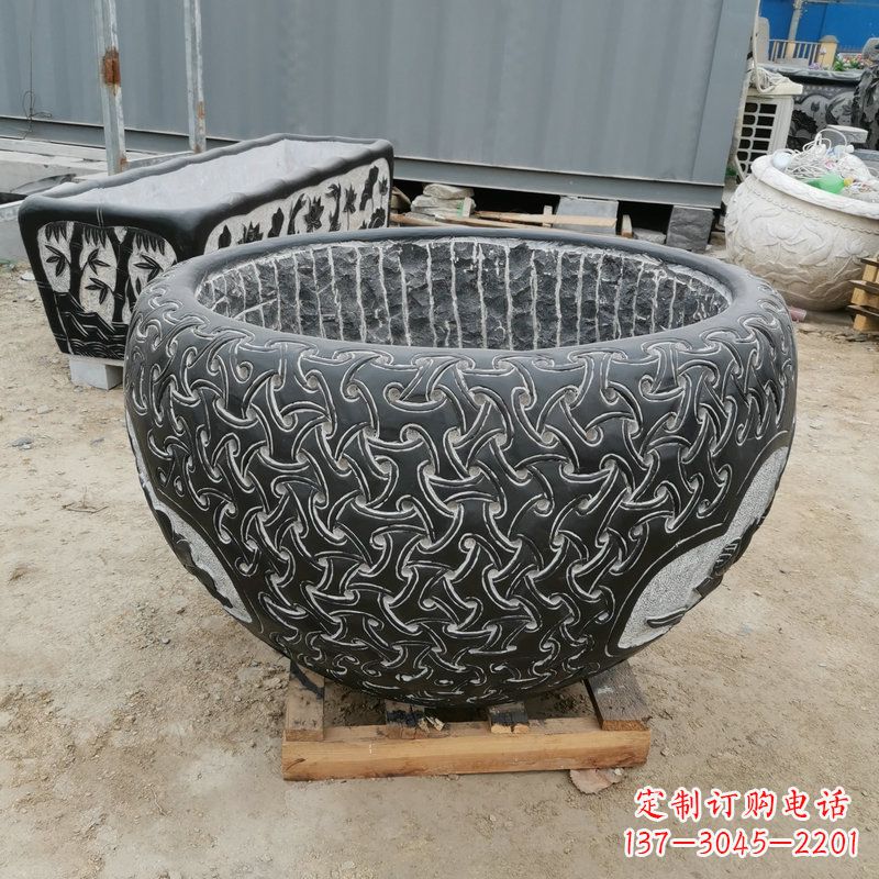 济南青石复古风花盆雕塑