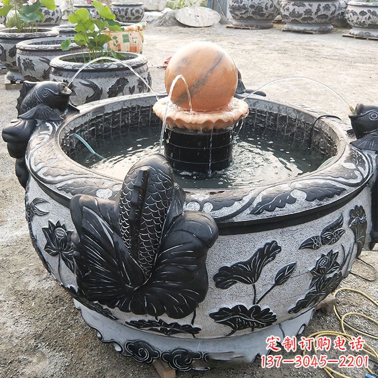 济南青石鱼缸雕塑，装点您的生活