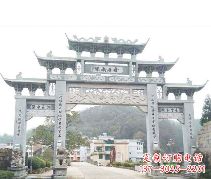 济南三门五楼石牌坊石雕——精美精致的多层次雕刻