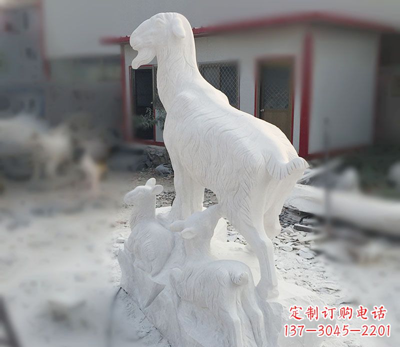 济南三羊开泰石雕动物摆件,让你的家中充满招财运