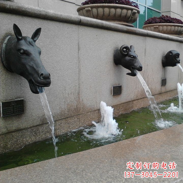 济南十二生肖兽首流水水景铜雕