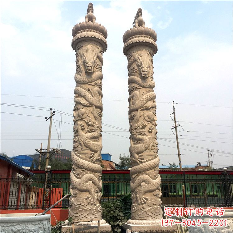 济南石雕华表盘龙柱,雕塑工艺的精美展示