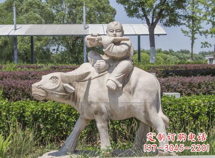 济南石雕牧童牛雕塑,让传统气息永存