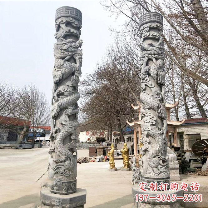 济南中领雕塑传统工艺制作精美石雕盘龙柱