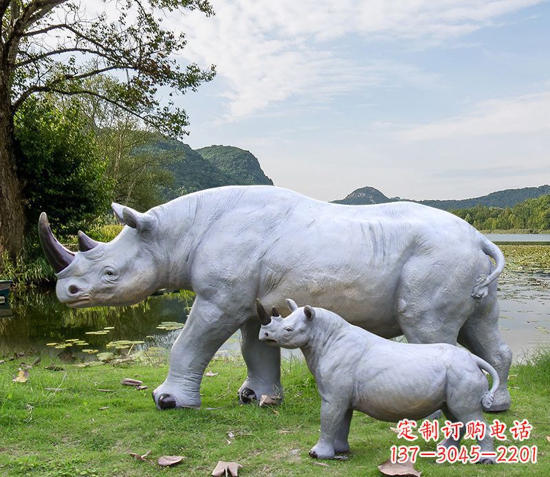 济南石雕犀牛母子雕塑