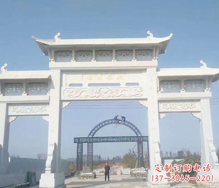 济南石牌坊三门牌坊石雕 (4)