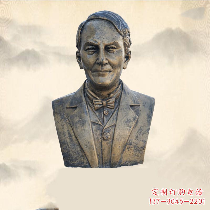 济南世界名人爱迪生纯铜头像雕塑-学校校园名人系列雕塑
