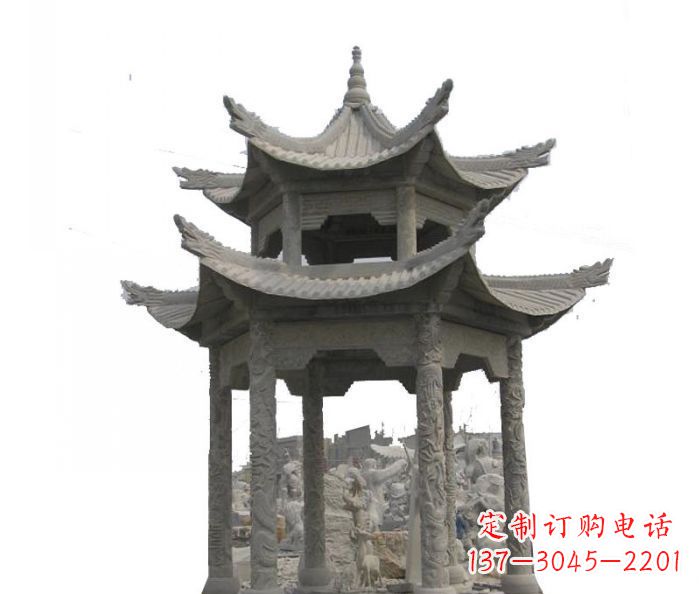 济南双层仿古石雕凉亭 (2)