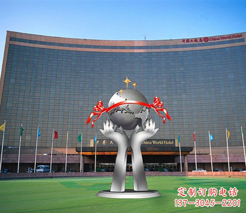 济南双手捧地球校园不锈钢雕塑