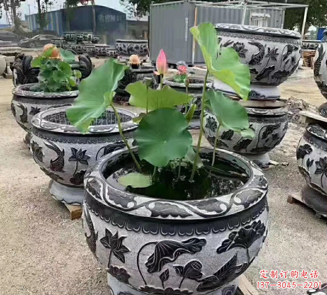 济南睡莲石浮雕花盆雕塑公园景观雕塑