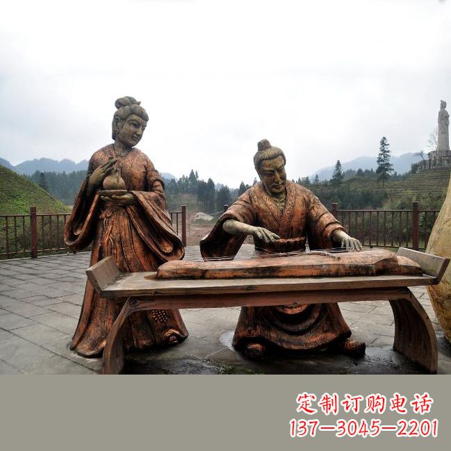济南司马相如与卓文君铜雕塑像-城市广场历史名人情景雕塑