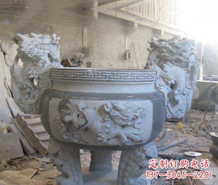 济南寺庙景观龙头水缸石雕