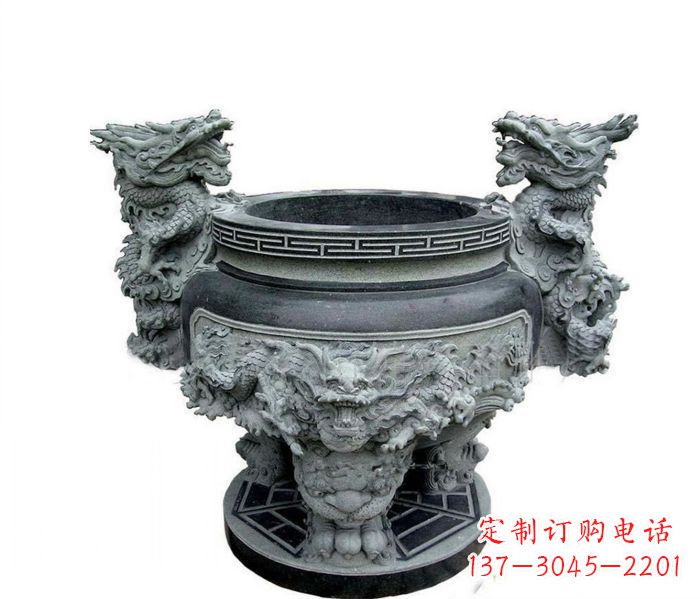 济南寺庙景观龙头水缸石雕 (2)