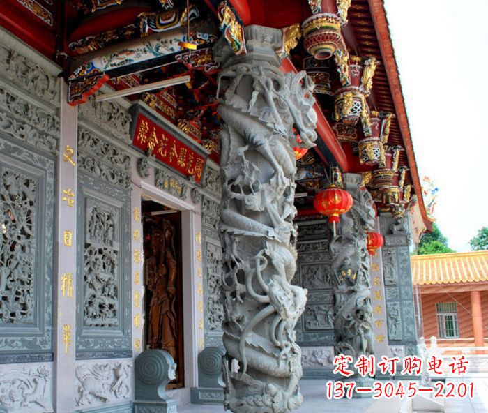 济南寺庙景观龙柱石雕