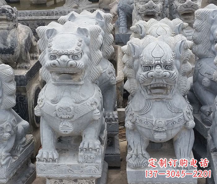 济南寺庙青石狮子石雕