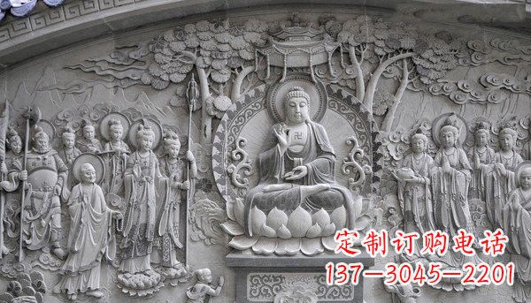 济南寺庙墙壁石浮雕佛像