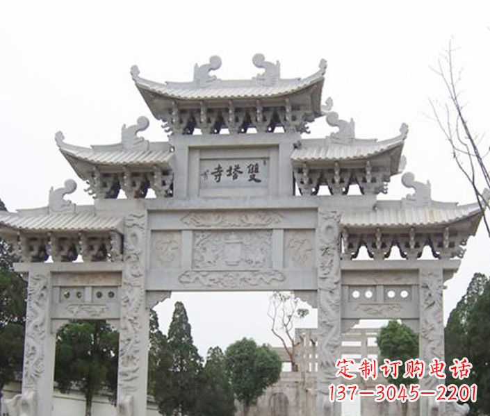 济南寺庙三门牌坊石雕 (2)