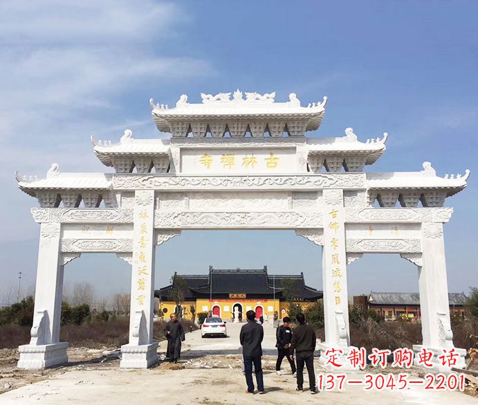 济南寺庙三门五楼石牌坊石雕_2