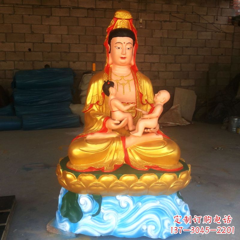 济南送子观音彩绘漆金雕塑