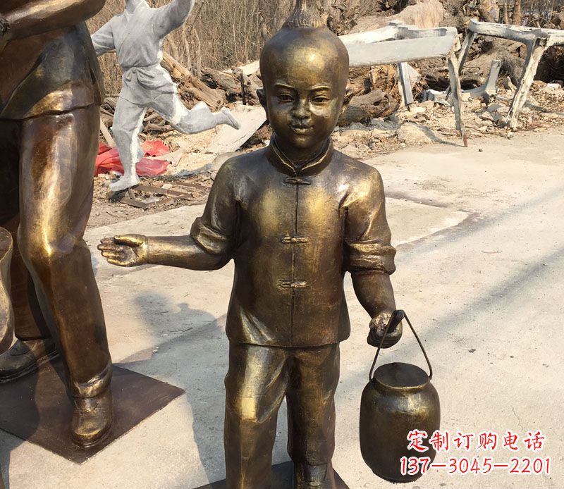 济南提灯笼的小男孩铜雕
