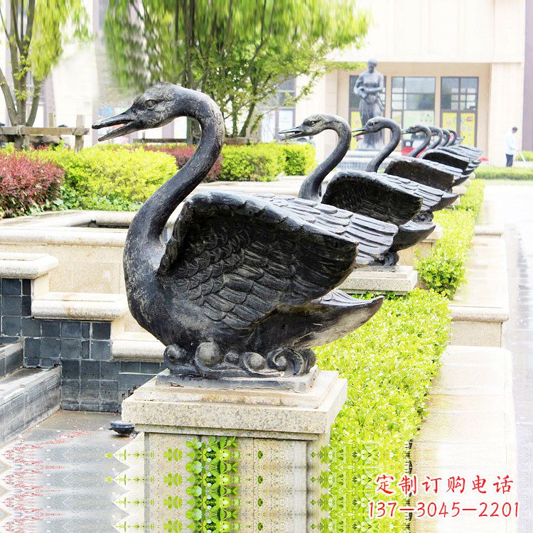 济南天鹅铜雕喷水喷泉-纯铜铸造公园水渠水景动物雕塑