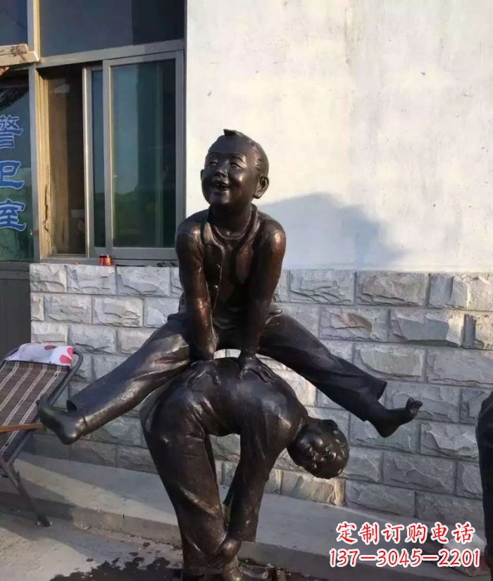 济南跳马儿童铜雕 (2)