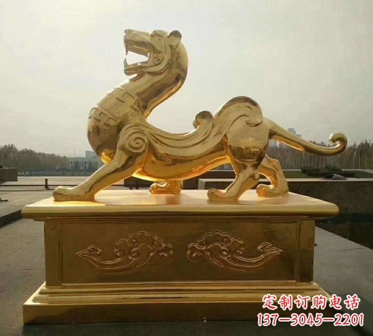 济南贴金古代神兽青龙雕塑