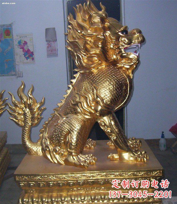 济南贴金麒麟招财神兽铜雕