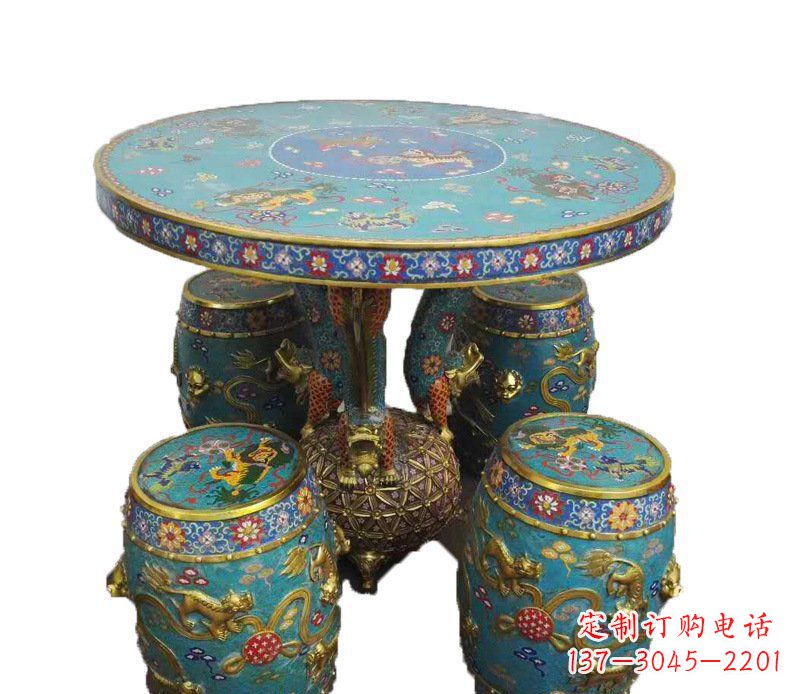济南铜雕彩绘小象圆桌景观摆件