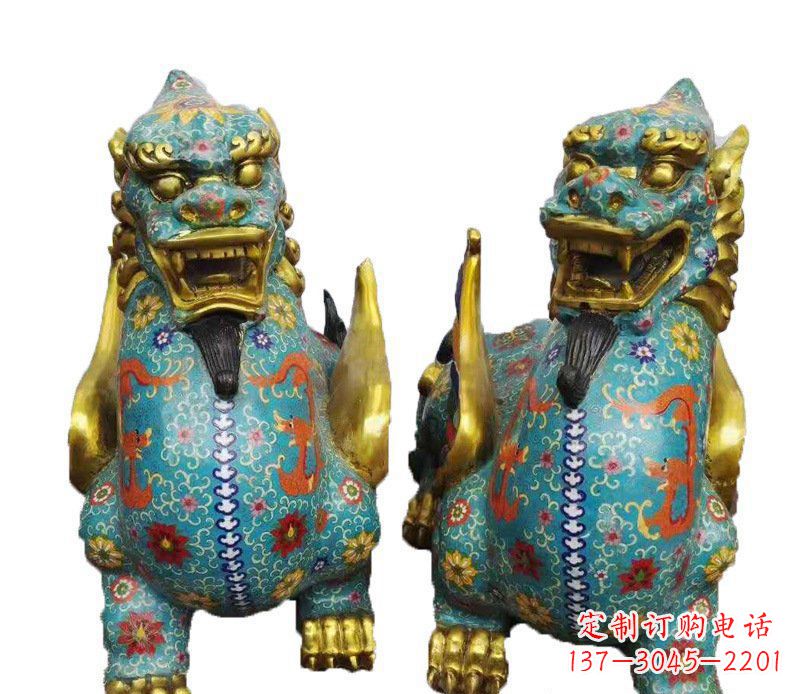 济南铜雕彩绘镇宅麒麟雕塑摆件