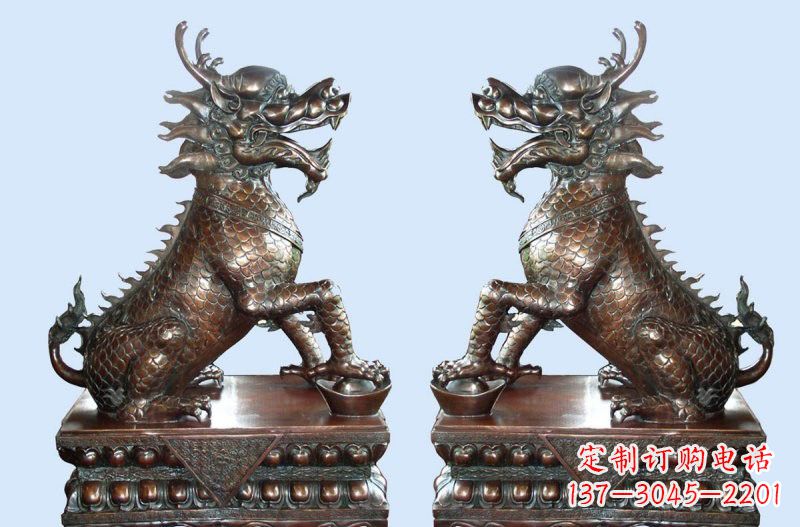 济南铜雕踩元宝招财麒麟