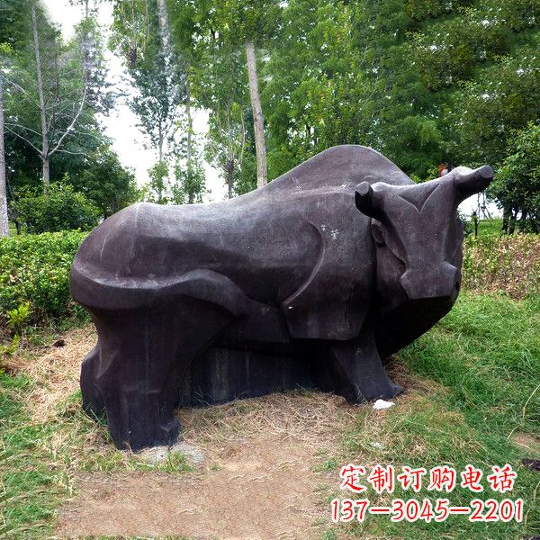 济南铜雕抽象牛-公园草坪水牛雕塑