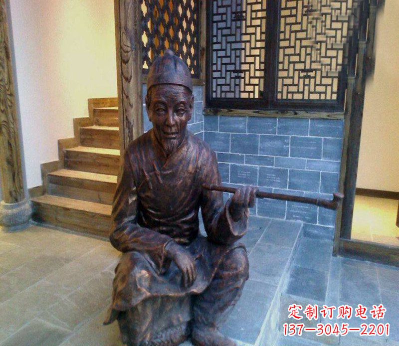 济南铜雕店小二吸烟庭院人物雕塑
