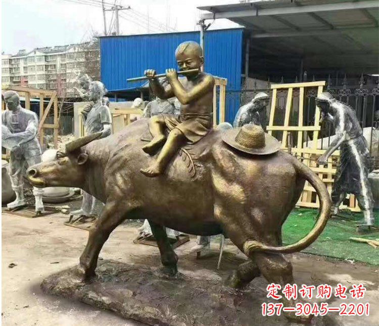 济南铜雕户外牧童骑牛雕塑摆件