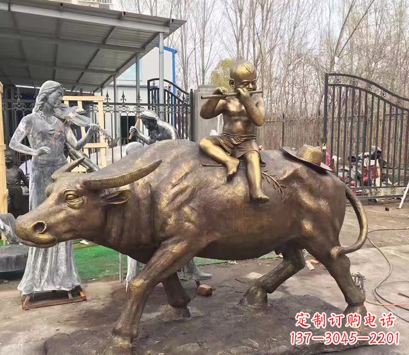 济南铜雕户外牧童骑牛