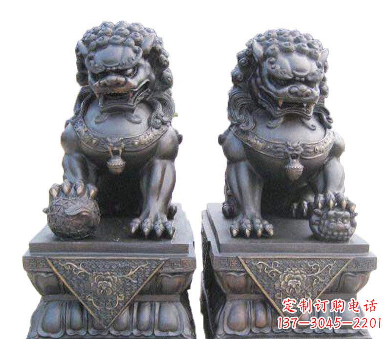 济南铜雕酒店镇宅招财狮子摆件 (2)