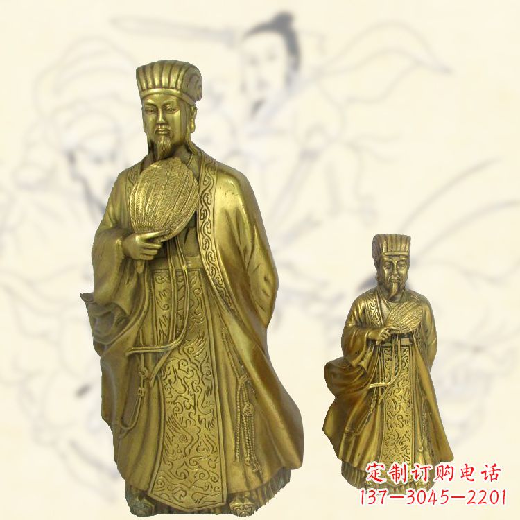 济南铜雕名人诸葛亮雕像-纯铜铸造三国人物雕塑