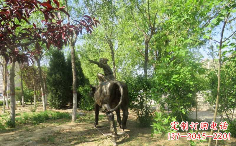 济南铜雕牧童骑牛雕塑