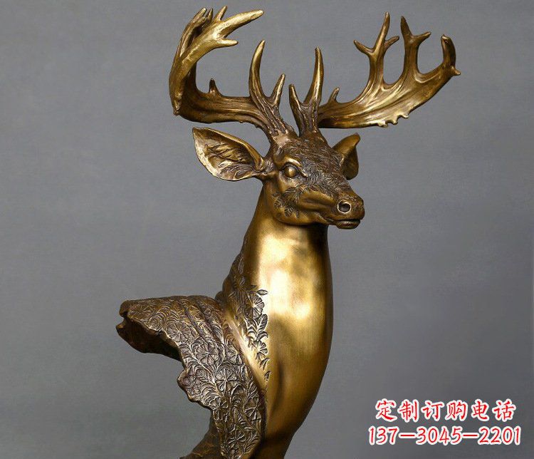 济南铜雕如意铜鹿头摆件