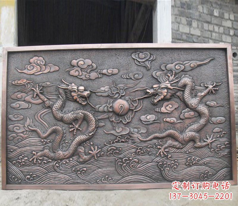 济南铜雕双龙壁画景观摆件