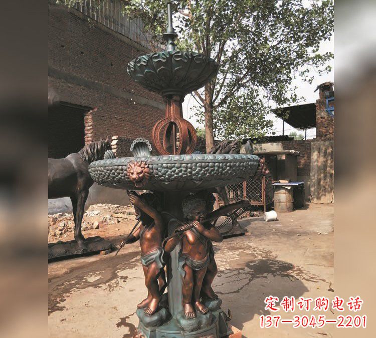 济南铜雕双层西方儿童喷泉