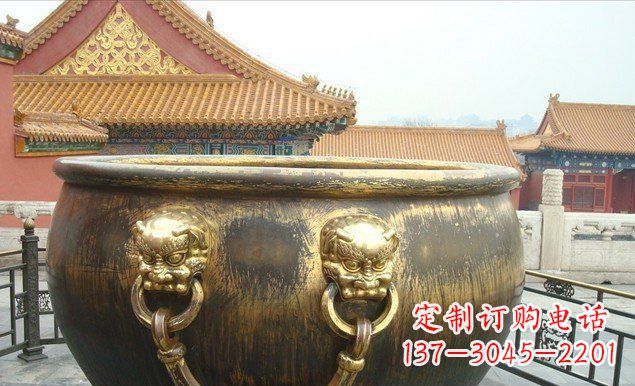 济南铜雕水缸寺庙景观雕塑 (2)