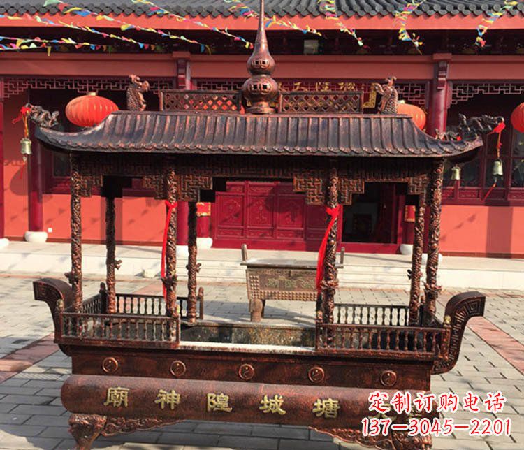 济南铜雕寺庙佛光普照香炉雕塑摆件