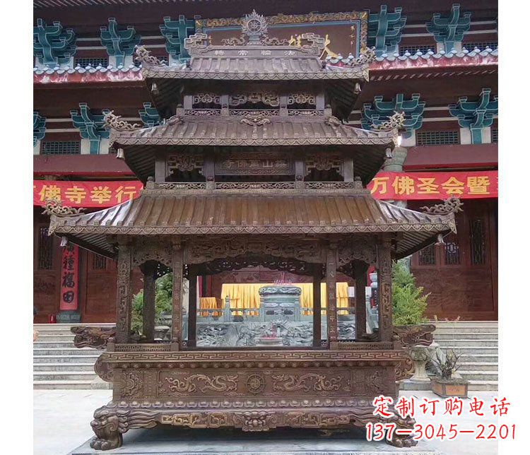 济南铜雕寺庙佛光普照香炉雕塑摆件 (2)